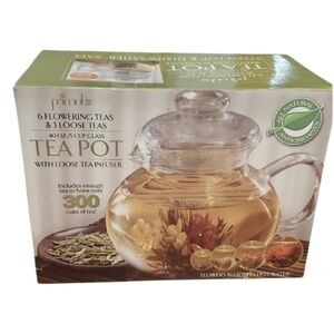 Primula Glass Teapot with Infuser, Flowering Teas, And Heating Stand